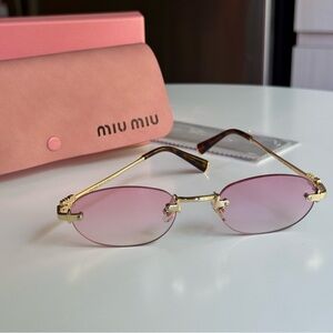 Miu Miu Gold Frame Sunglasses with Pink Lenses rimless